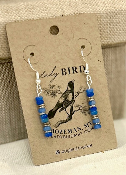 Blue Adventurine & Silver or Gold Gemstone Dangle Earrings