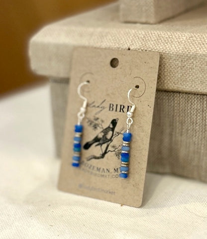 Blue Adventurine & Silver or Gold Gemstone Dangle Earrings