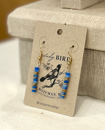 Blue Adventurine & Silver or Gold Gemstone Dangle Earrings