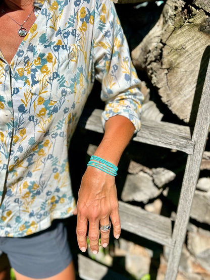 Turquoise & Chunky Gold or Silver Boho Beaded Wrap Bracelet