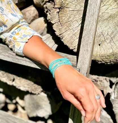 Turquoise & Chunky Gold or Silver Boho Beaded Wrap Bracelet