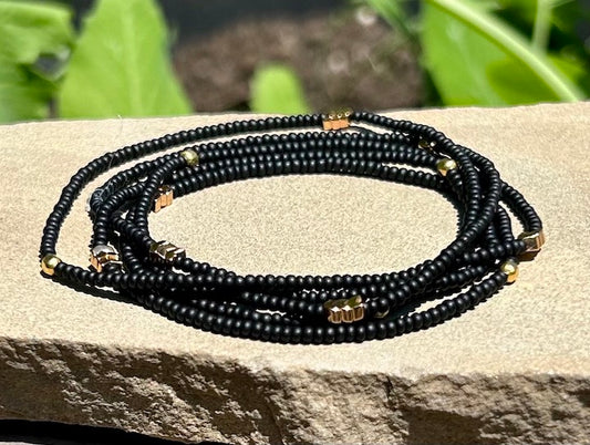 Jet Black & Gold or Silver Arrow 5-Wrap Boho Beaded Bracelet