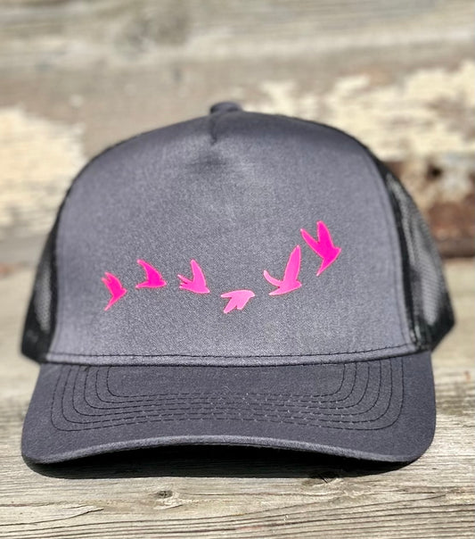 Dark Grey & Pink Flying Birds Trucker Hat
