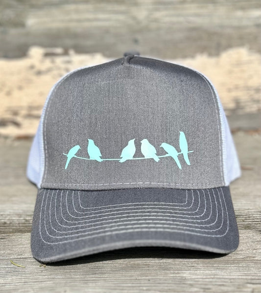 Light Grey & Turquoise Birds on Wire Trucker Hat