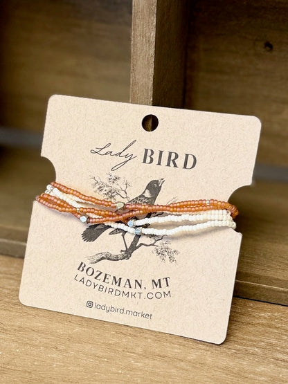 Creamsicle Peach & White Seed Bead Wrap Bracelet Stack or Necklace with Gold or Silver