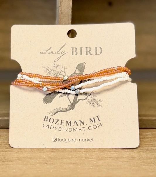 Creamsicle Peach & White Seed Bead Wrap Bracelet Stack or Necklace with Gold or Silver