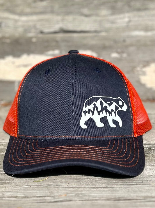 Black & Orange Bear Mountain Trucker Hat