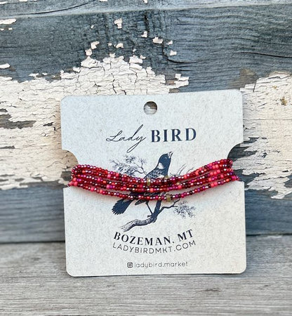 Mixed Reds Stretchy Seed Bead Boho Wrap Bracelet