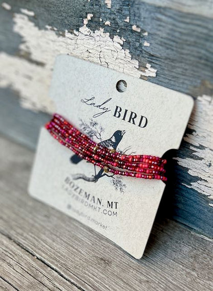 Mixed Reds Stretchy Seed Bead Boho Wrap Bracelet