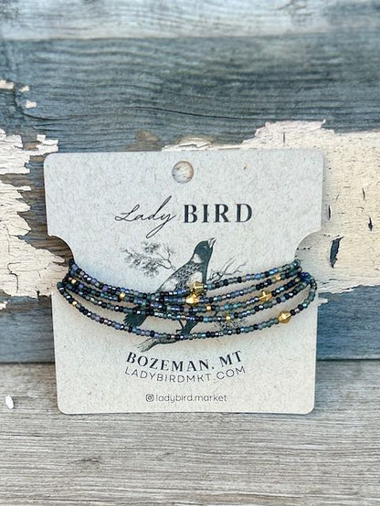 Shimmery Black & Gold/Silver Mixed Seed Bead Boho Wrap Bracelet & Necklace