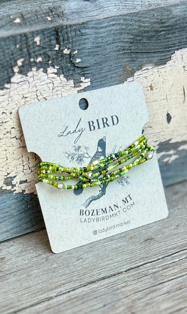 Translucent Emerald Green & Silver Seed Bead Boho Wrap Bracelet