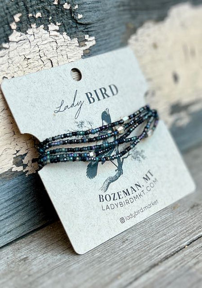 Shimmery Black & Gold/Silver Mixed Seed Bead Boho Wrap Bracelet & Necklace