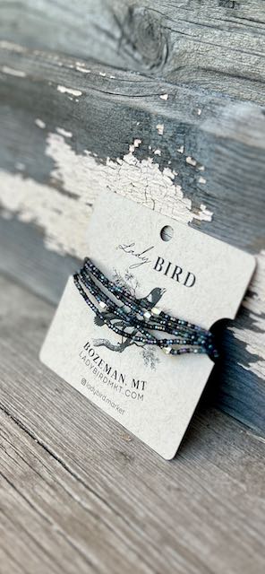 Shimmery Black & Gold/Silver Mixed Seed Bead Boho Wrap Bracelet & Necklace