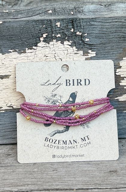 Wild Orchid & Gold or Silver Sprinkled Seed Bead Boho Wrap Bracelet