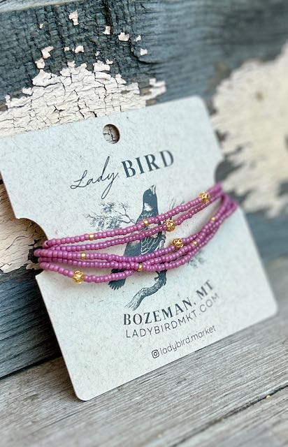 Wild Orchid & Gold or Silver Sprinkled Seed Bead Boho Wrap Bracelet