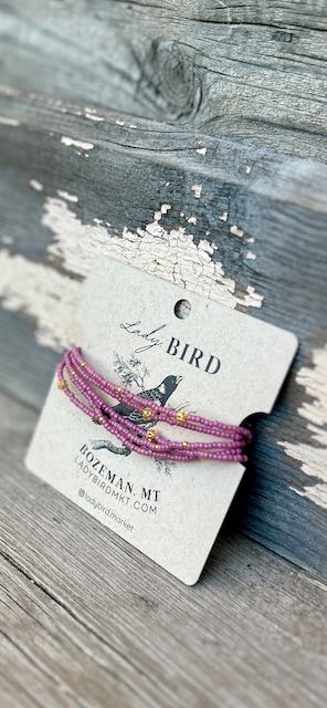 Wild Orchid & Gold or Silver Sprinkled Seed Bead Boho Wrap Bracelet