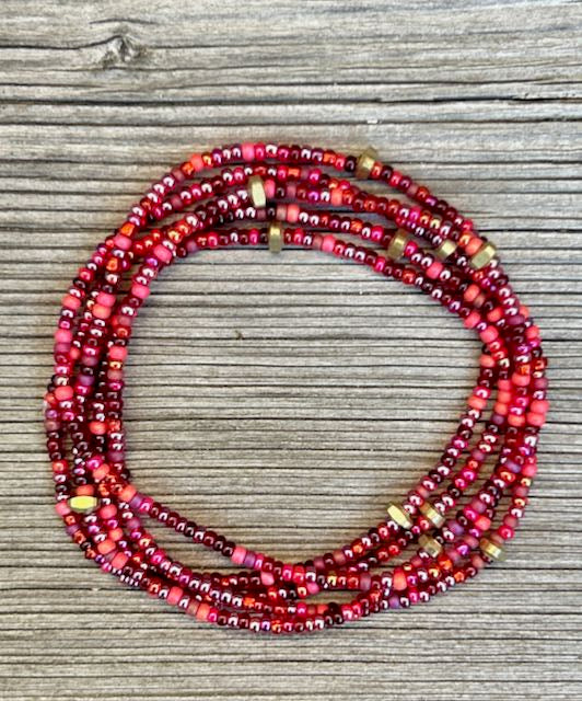 Mixed Reds Seed Bead Boho Wrap Bracelet