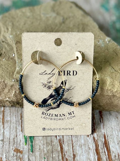 Steel Grey & Gold or Silver Lattice Beaded Hoop Earrings