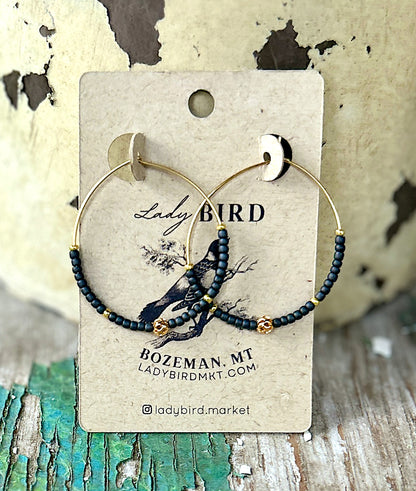 Steel Grey & Gold or Silver Lattice Beaded Hoop Earrings