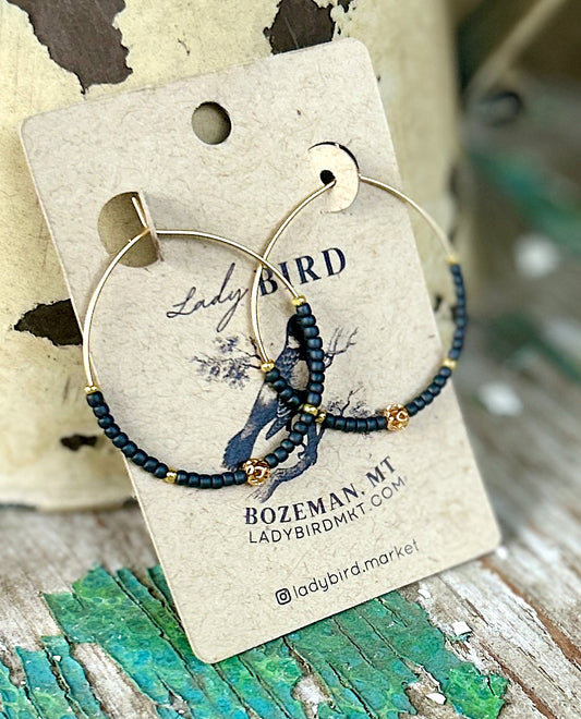 Steel Grey & Gold or Silver Lattice Beaded Hoop Earrings