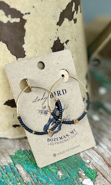 Steel Grey & Gold or Silver Lattice Beaded Hoop Earrings