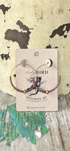 Shimmery Pinks & Gold or Silver Beaded Hoop Earrings