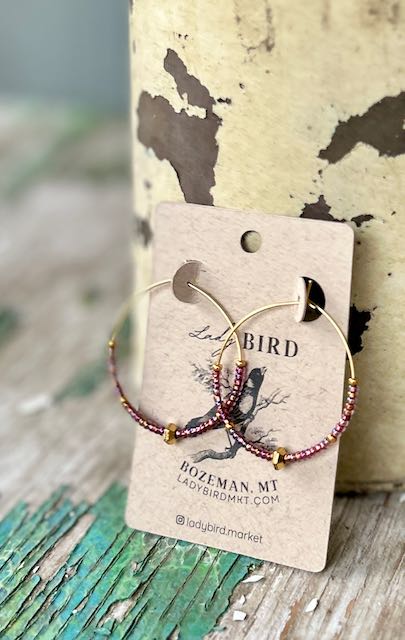 Shimmery Pinks & Gold or Silver Beaded Hoop Earrings