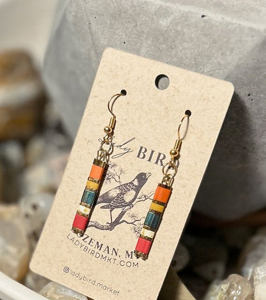 Bright Color Block Silver or Gold Tila Bead Dangle Earrings