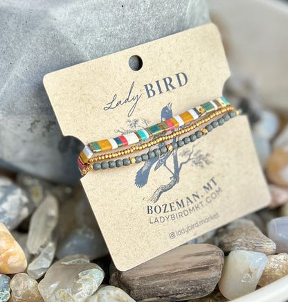 Beach Bum with Grey Stretchy Tila Bead Bracelet Set