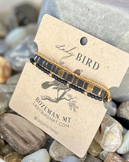 Essential  Black & Gold or Silver Tila Bead Stacked Bracelet Set