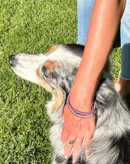 Silver Arrow & Lilac Boho Beaded 5-Wrap Bracelet