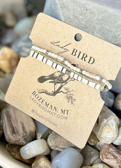 Essential White & Gold or Silver Tila Bead Stacked Bracelet Set