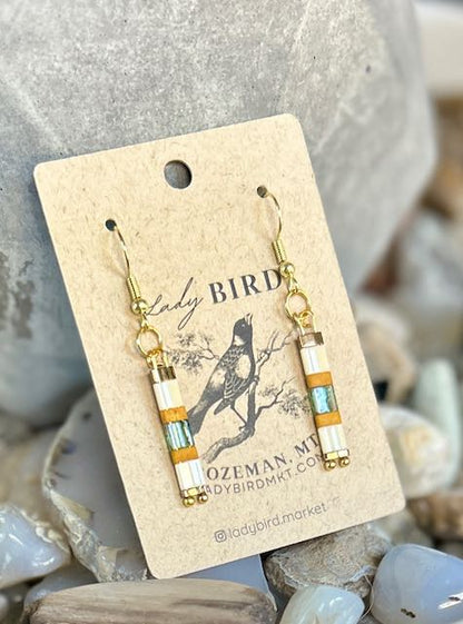 White, Yellow & Turquoise in Silver or Gold Tila Bead Dangle Earrings