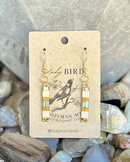 White, Yellow & Turquoise in Silver or Gold Tila Bead Dangle Earrings