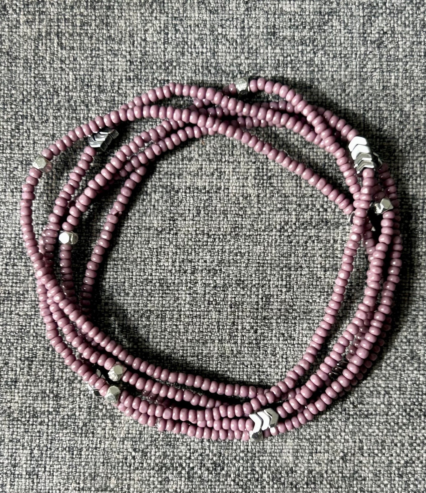 Silver Arrow & Lilac Boho Beaded 5-Wrap Bracelet