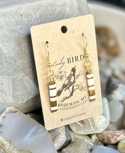 Essential White & Silver or Gold Tila Bead Dangle Earrings