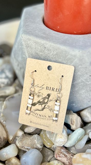 Essential White & Silver or Gold Tila Bead Dangle Earrings