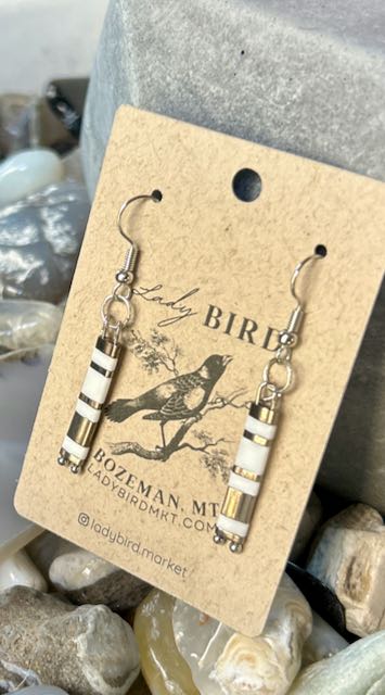 Essential White & Silver or Gold Tila Bead Dangle Earrings