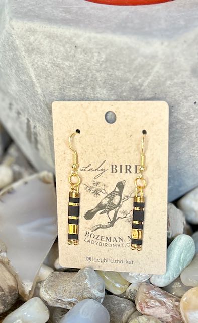 Essential Black & Gold or Silver Tila Bead Dangle Earrings