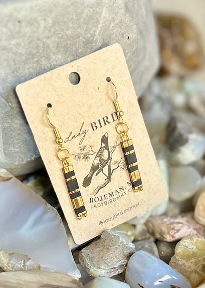 Essential Black & Gold or Silver Tila Bead Dangle Earrings