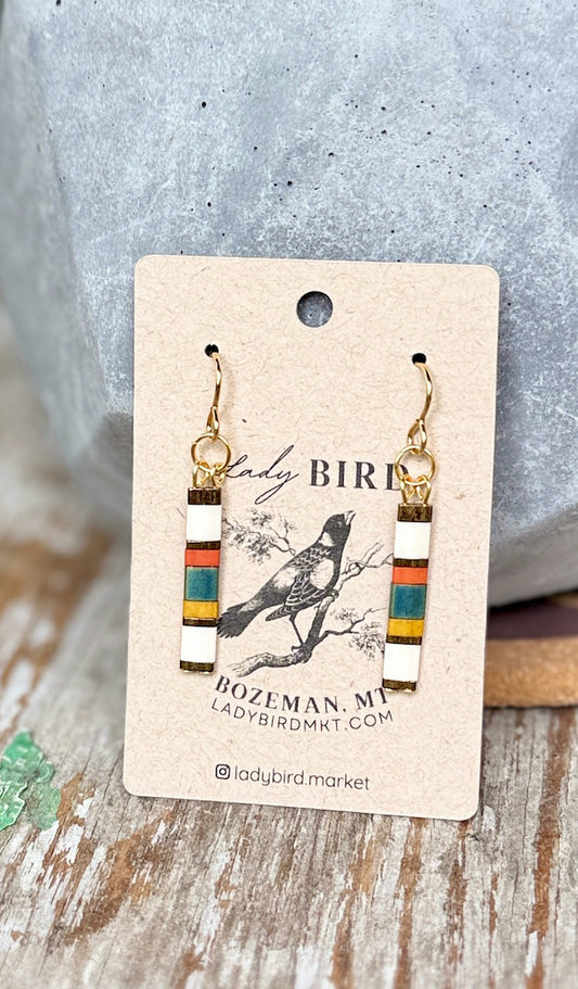 Harvest Patterned Beaded Tile Dangle Earrings Take 2