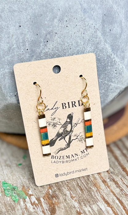 Harvest Patterned Beaded Tile Dangle Earrings Take 2