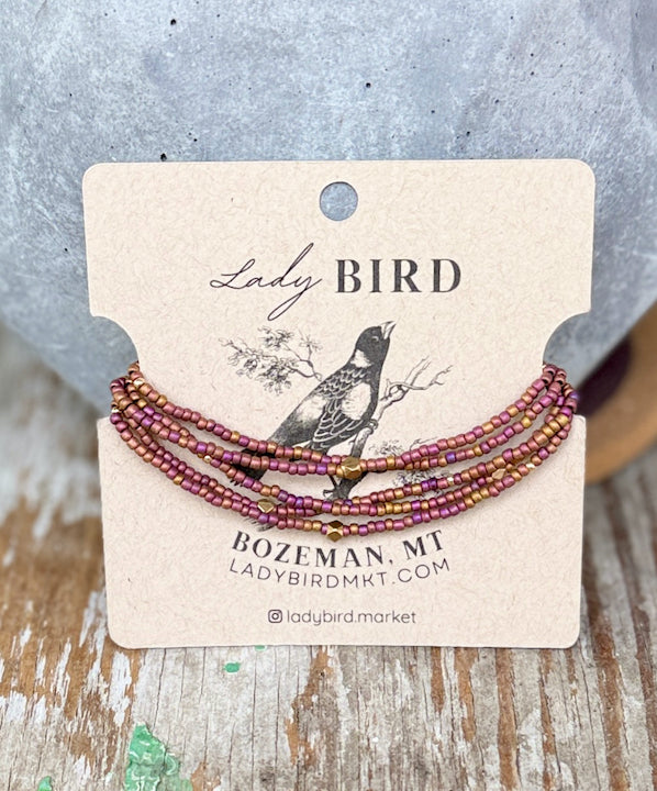 Copper Rainbow & Gold Striped or Sprinkled Seed Bead Wrap Bracelet or Necklace