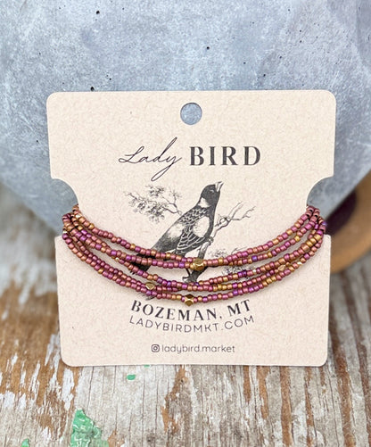 Copper Rainbow & Gold Striped or Sprinkled Seed Bead Wrap Bracelet or Necklace