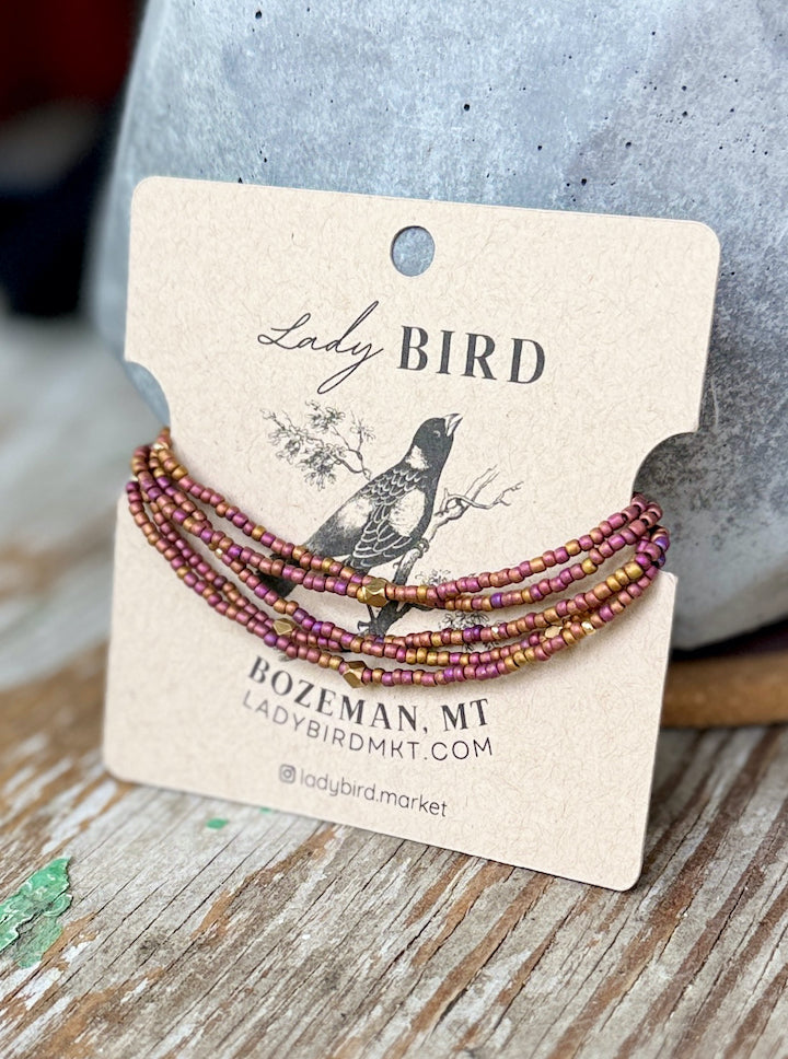 Copper Rainbow & Gold Striped or Sprinkled Seed Bead Wrap Bracelet or Necklace