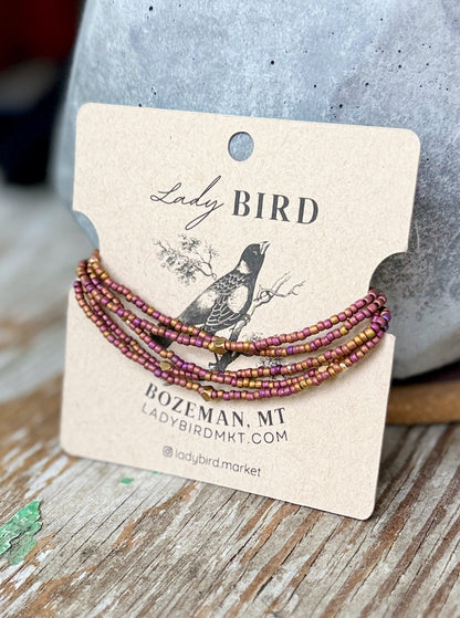 Copper Rainbow & Gold Striped or Sprinkled Seed Bead Wrap Bracelet or Necklace