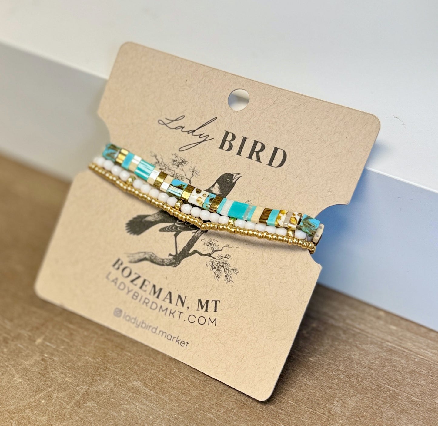 Blue Lagoon Gold or Silver Stretchy Tila Bead Bracelet Stack