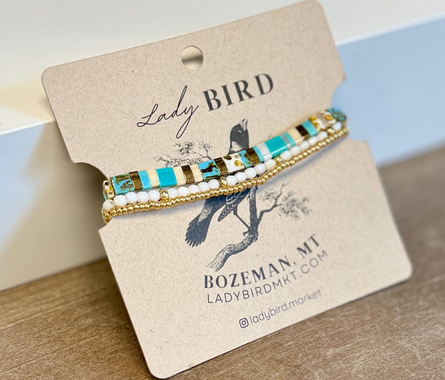 Blue Lagoon Gold or Silver Stretchy Tila Bead Bracelet Stack