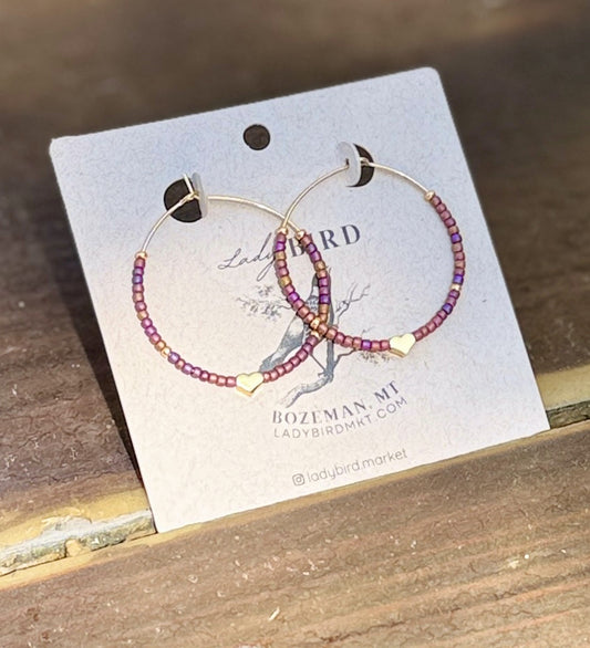 Gold-Hearted Copper Rainbow Boho Style Seed Bead Hoop Earrings