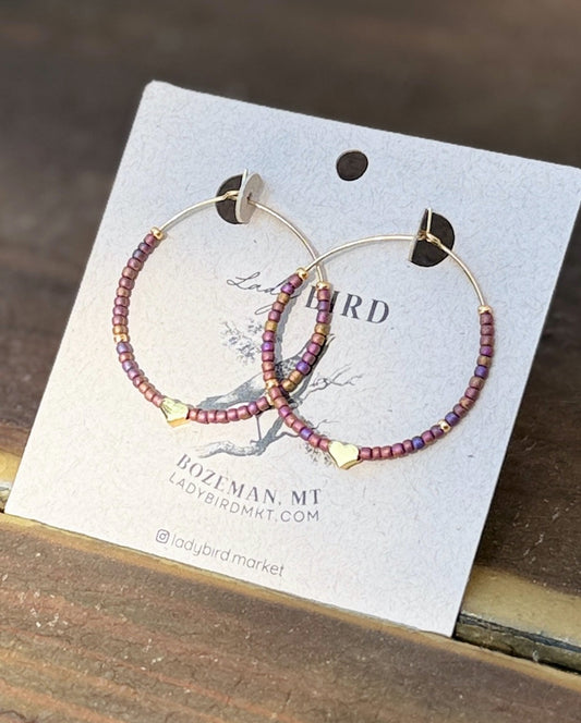 Gold-Hearted Copper Rainbow Boho Style Seed Bead Hoop Earrings